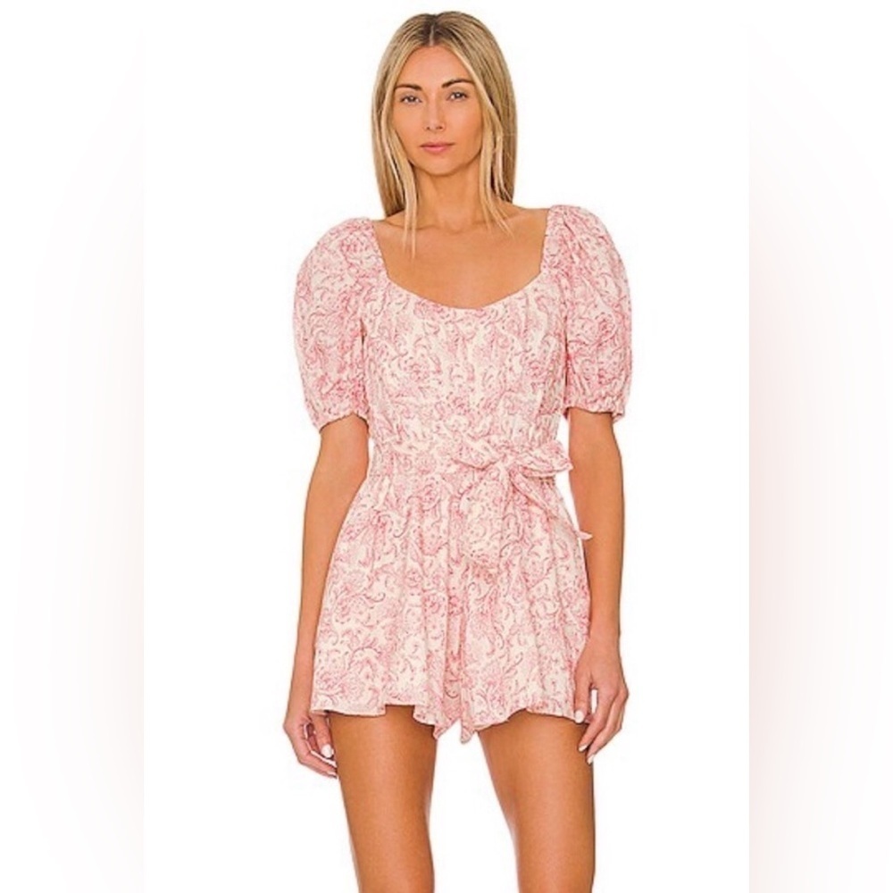 Saylor Shawn Linen Shorts Romper Women's Size XS Floral Belted